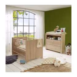 Description générale Chambre Bébé Olivia Sonoma 2 pièces, comprenant un lit bébé et une commode avec plan à langer. Le lit es ...
