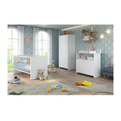 Les Tendances - niko Chambre bebe complete : lit 70x140cm + commode a langer + armoire - blanc