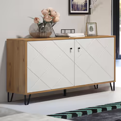 Réalisez une décoration maison contemporaine en ajoutant à votre intérieur, ce buffet 2 portes décor chêne et blanc ARI. Il p ...