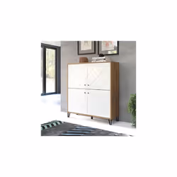 Voici le buffet 2 portes décor chêne et blanc ARI, un mobilier indispensable pour agencer votre intérieur avec style. À la sa ...