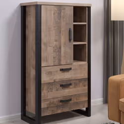 Joignez l'utile à l'agréable en optant pour des pièces ergonomiques telles que ce buffet haut 1 porte 3 tiroirs décor chêne P ...