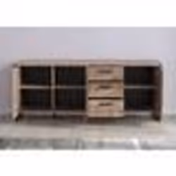 Buffet EMILE - Mélamine chêne brun tabac et noir mat - 3 Portes + 3 Tiroirs - L214 x P45 x H86 cm - TRENDTEAM