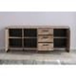 Buffet EMILE - Mélamine chêne brun tabac et noir mat - 3 Portes + 3 Tiroirs - L214 x P45 x H86 cm - TRENDTEAM