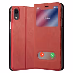 Coque pour Apple iPhone XR Etui en ROUGE SAFRAN Case Cover Housse fermeture magnétique fenêtres de visualisation