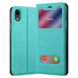 Coque pour Apple iPhone XR Etui en TURQUOISE MENTHE Case Cover Housse fermeture magnétique fenêtres de visualisation