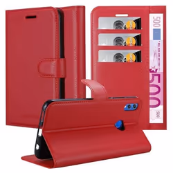 Étui pour Honor 8X - CADORABO - Similicuir Rouge - Fermeture Magnétique - Fonction Stand - 3 Fentes pour Cartes