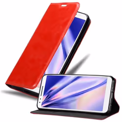 Coque portefeuille - CADORABO - Alcatel 3 2018 - Simili-cuir - Rouge - Fermeture magnétique invisible
