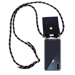 Coque Collier pour Apple iPhone X / XS Housse en NOIR ARGENT Etui Fashion Necklace a la mode Case Cover Silicone réglable