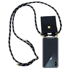 Coque Collier pour Apple iPhone X / XS Housse en NOIR ARGENT Etui Fashion Necklace a la mode Case Cover Silicone réglable
