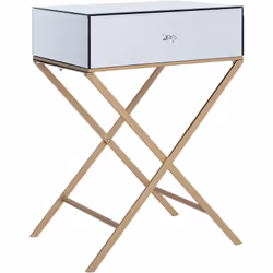 Table d'appoint avec tiroir. Avec une finition en miroir et un cadre en or, cette table d'appoint apporte une touche glamour  ...