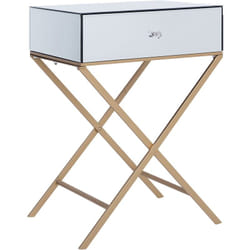 Table d'Appoint au Design Glamour avec Tiroir en Verre Effet Miroir et Pies en Métal Doré 70 cm de Hauteur Beliani