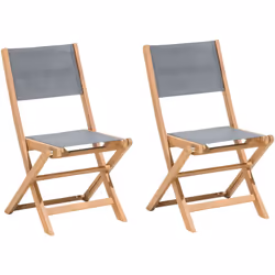 Jeu de 2 chaises de jardin pliantes en bois d'acacia huilé et textile gris . Allongez-vous sur une chaise de jardin confortab ...