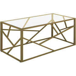 Table Basse Rectangulaire avec Plateau en Verre et Cadre en Métal Doré au Style Moderne et Glamour Beliani