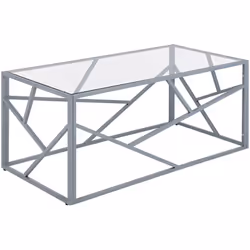 Table basse avec plateau en verre et cadre argenté. Avec son design élégant et moderne, cette table basse rectangulaire appor ...