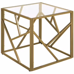 Table d'appoint de forme cubique en structure dorée. Avec son design moderne et industriel, cette table d'appoint ne passera  ...