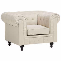 Fauteuil au style chesterfield en tissu beige. Ce fauteuil au style Chesterfield classique ajoute incontestablement une touch ...