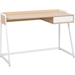 Bureau 120 x 60 cm Couleur Bois Clair et Blanc en mdf et Métal avec un Tiroir de Style Moderne et Minimaliste Beliani