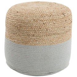 Pouf de Forme Cylindrique en Jute Beige et en Tissu Coton Gris de 48 cm de Hauteur avec Rembourrage en Billes de Polystyrène Beliani