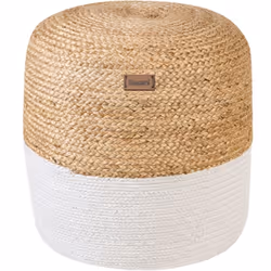 Pouf rond en jute et coton pratique et confortable. Ce joli pouf blanc, rond et tricoté en gros fils de coton et de jute, con ...