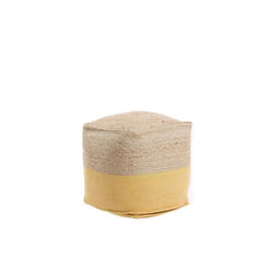 Pouf jaune tricoté en coton et jute - BELIANI - KIRAMA - Confortable et multifonctionnel - 44 x 44 cm