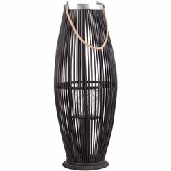 Lanterne cage noire en bois naturel. Cette grande lanterne noire décore magnifiquement tous les intérieurs. Faite en bambou,  ...