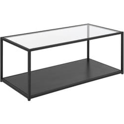 Table Basse Rectangulaire en Verre et Métal Noir avec Plateau de Rangement en Imitation Bois Noir Design Minimaliste pour Salon Moderne Beliani