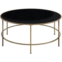 Table Basse Ronde avec Plateau en Verre Noir et Cadre en Métal Doré au Style Moderne et Glamour Beliani