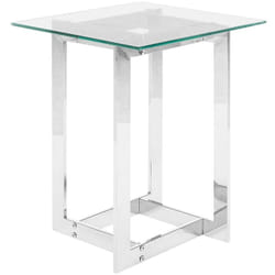 Table d'Appoint Plateau Carré en Verre Transparent et Support en Métal Argenté Design Moderne et Chic pour Salon ou Chambre au Style Glamour Beliani