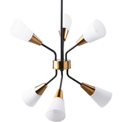 Lustre Lampe Suspension en Verre Blanc et Métal Noir et Doré pour 6 Ampoules E27 Max 60W Éclairage Fonctionnel pour Salle à Manger Moderne Beliani