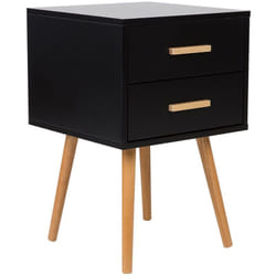 Table de Chevet au Style Scandinave conçu en Panneau à Particule Noir et Pieds en Bois d'Hévéa avec 2 Tiroirs 40 x 40 x 61 cm Beliani