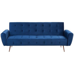 Canapé-lit Convertible Moderne Capitonné avec Pochette Latérale en Velours Bleu Marine Pieds en Métal Cuivré Selnes