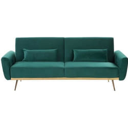 Canapé convertible en velours vert EINA - BELIANI - Vintage - 3 places - Avec accoudoirs - Style rétro