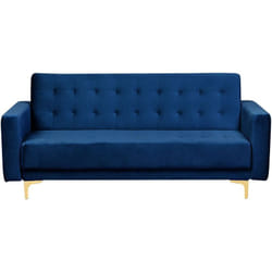 Canapé Convertible 3 Places en Velours Bleu Marine Capitonnage Décoratif Aberdeen