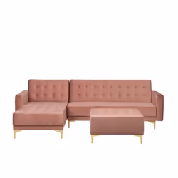 Beliani - Canapé dangle convertible à droite avec pouf velours rose ABERDEEN