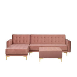 Beliani - Canapé dangle convertible à droite avec pouf velours rose ABERDEEN