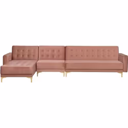 Beliani - Canapé convertible en velours rose côté droit ABERDEEN