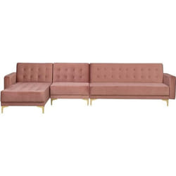 Beliani - Canapé convertible en velours rose côté droit ABERDEEN