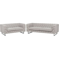 Ensemble de 2 Canapés Style Chesterfield Capitonnés en Tissu Beige avec Pieds en Acier Inox Top Tendance pour Salon Chic et Glamour Beliani