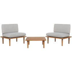 Set de Jardin ou Terrasse 2 Places 1 Table d'Appoint et 2 Fauteuils en Bois d'Acacia Certifié avec Coussins Gris Design Durable et Style Contemporain