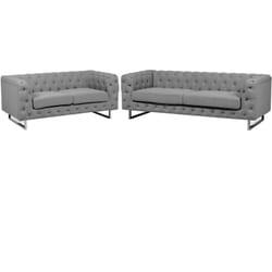 Beliani - Ensemble de 2 Canapés Style Chesterfield Capitonnés en Tissu Gris avec Pieds en Acier Inox Top Tendance pour Salon Chic et Glamour