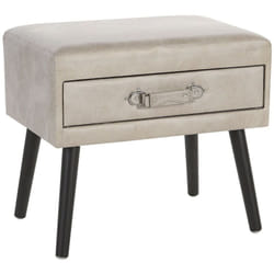 Table de Chevet Moderne composé d'une Structure en Bois de Pin Capitonné en Cuir pu Beige avec Tiroir 46 cm de Hauteur Beliani