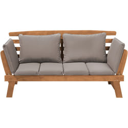 Canapé Banc de Jardin ou Terrasse en Bois Exotique Résistant avec Accoudoirs Inclinables et Coussin Taupe Assorti Design Pratique et Moderne Beliani