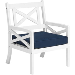 Fauteuil de Jardin ou Balcon en Bois d'Accacia Blanc avec Coussin d'Assise Bleu Confortable pour Terrasse au Style Rustique et Scandinave Beliani