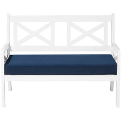 Banquette de Jardin ou Balcon en Bois d'Accacia Blanc avec Coussin d'Assise Bleu Confortable pour Terrasse au Style Rustique et Scandinave Beliani