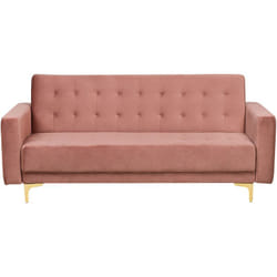 Canapé Convertible 3 Places en Velours Rose Classique Capitonnage Décoratif Aberdeen