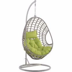 Fauteuil œuf suspendu taupe en polyrotin. Présentant un look en osier, ce fauteuil suspendu crée une atmosphère accueillante ...