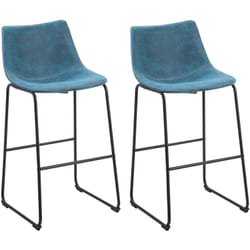 Lot 2 Chaises de Bar Tabourets en Tissu Bleu avec Pieds Noirs et Dossier Rembourré Design Rétro Moderne pour Cuisine ou Salle à Manger Beliani