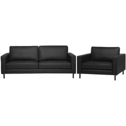 Ensemble Salon Canapé et Fauteuil en Cuir Fendu Noir Design Moderne et Confort Optimal Beliani