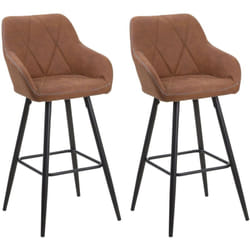 Lot 2 Tabourets Chaises de Bar Tapissés en Tissu Marron avec Pieds Noirs Design Tendance pour Cuisine ou Salle à Manger Rétro Glamour Beliani