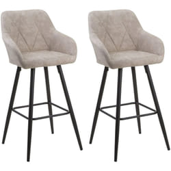 Lot 2 Tabourets Chaises de Bar Tapissés en Tissu Beige avec Pieds Noirs Design Tendance pour Cuisine ou Salle à Manger Rétro Glamour Beliani